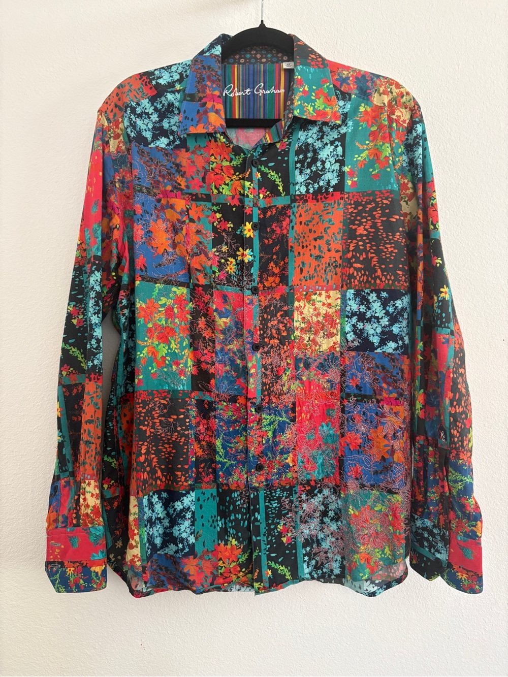 Robert Graham Multicolor Floral Patchwork Button-Down Shirt100%cotton